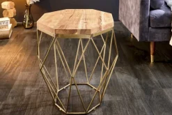 Abstrakter Beistelltisch DIAMOND 50cm natur Akazie Massivholz messing Metallgestell