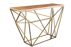 Abstrakter Konsolentisch DIAMOND 120cm natur messing Mangoholz Metallgestell