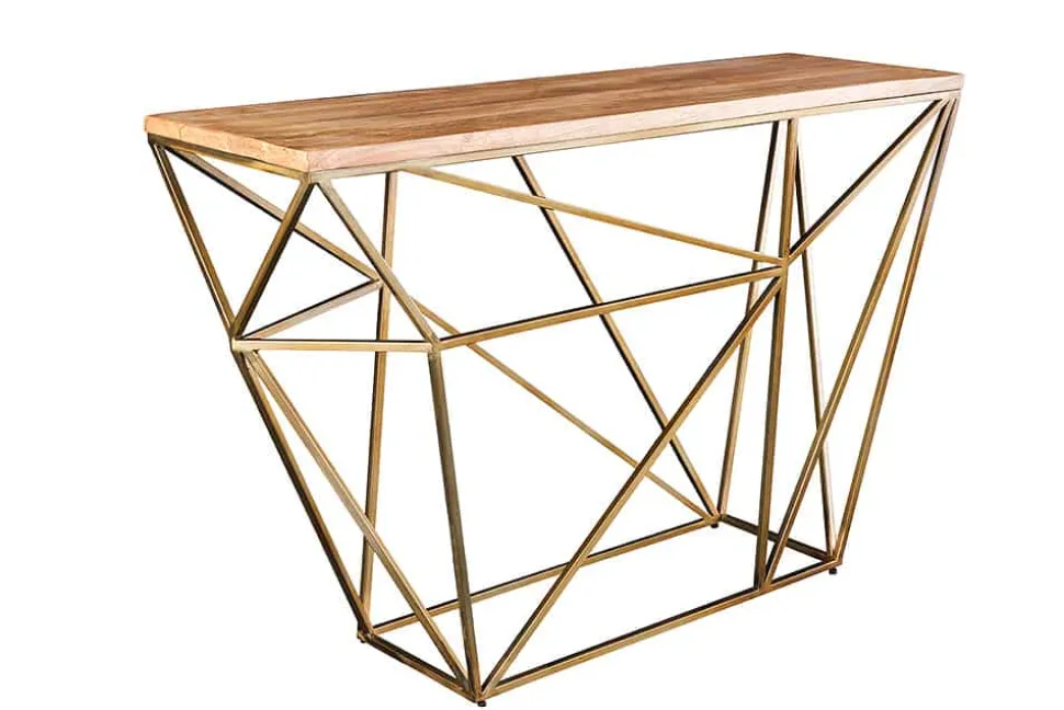 Abstrakter Konsolentisch DIAMOND 120cm natur messing Mangoholz Metallgestell
