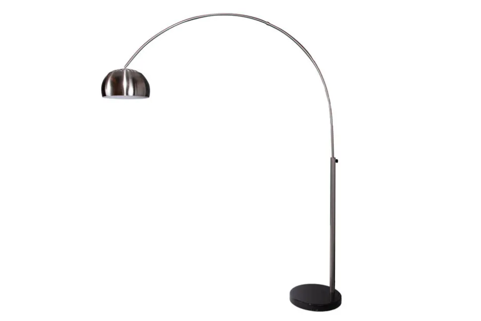 Ausziehbare Bogenlampe LOUNGE DEAL 170-210cm chrom gebürstet Marmorfuß Stehlampe