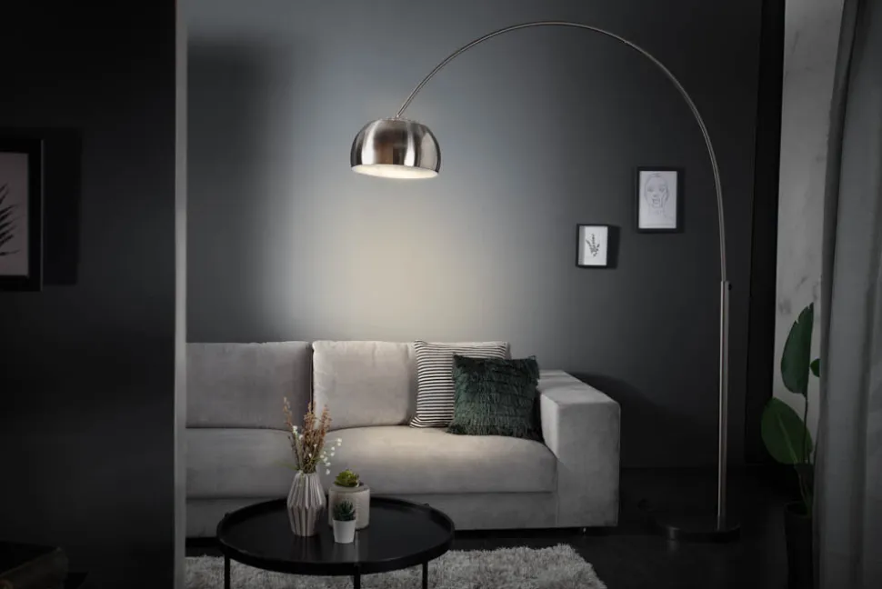Ausziehbare Bogenlampe LOUNGE DEAL 170-210cm chrom gebürstet Marmorfuß Stehlampe
