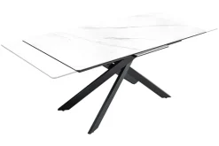 Ausziehbarer Esstisch ALPINE 160-200cm weiß Keramik Marmor schwarzes Metallgestell