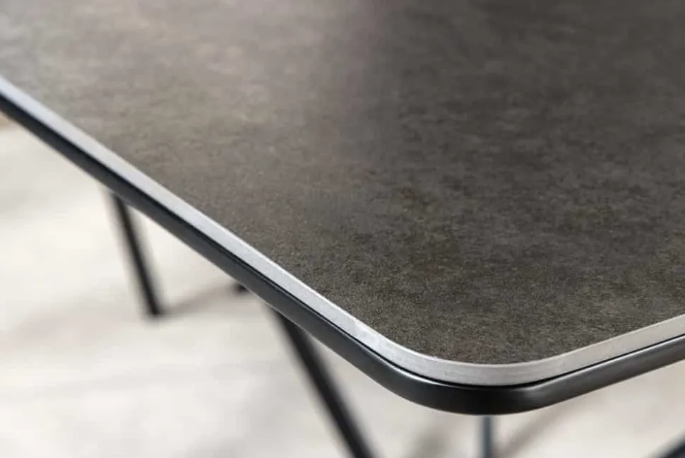 Ausziehbarer Esstisch ALPINE 160-200cm anthrazit Keramik schwarzes Metallgestell