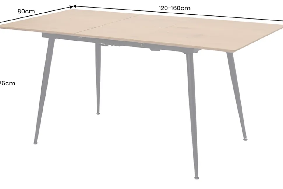Ausziehbarer Esstisch APARTMENT 120-160cm natur Wildeiche schwarzes Metallgestell