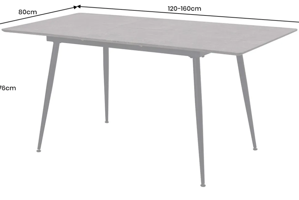 Ausziehbarer Esstisch APARTMENT 120-160cm grau Beton-Design schwarzes Metallgestell