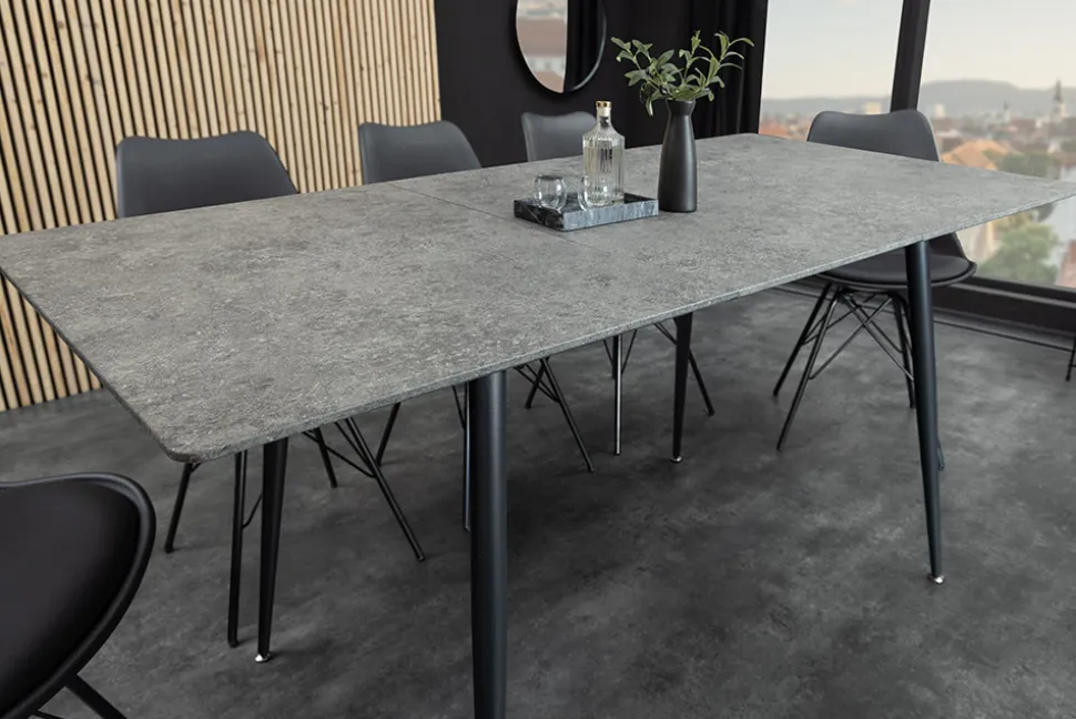 Ausziehbarer Esstisch APARTMENT 120-160cm grau Beton-Design schwarzes Metallgestell