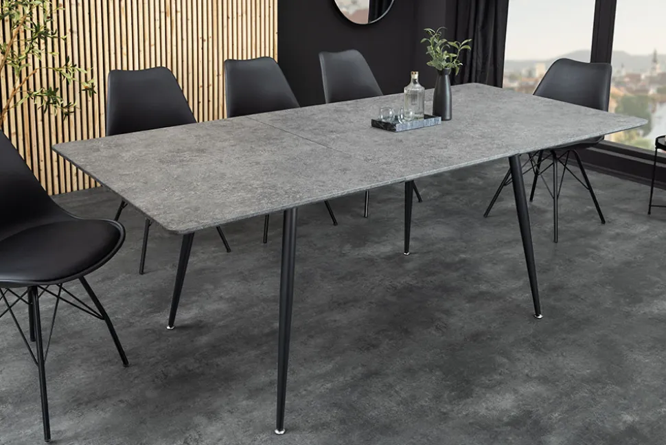 Ausziehbarer Esstisch APARTMENT 120-160cm grau Beton-Design schwarzes Metallgestell