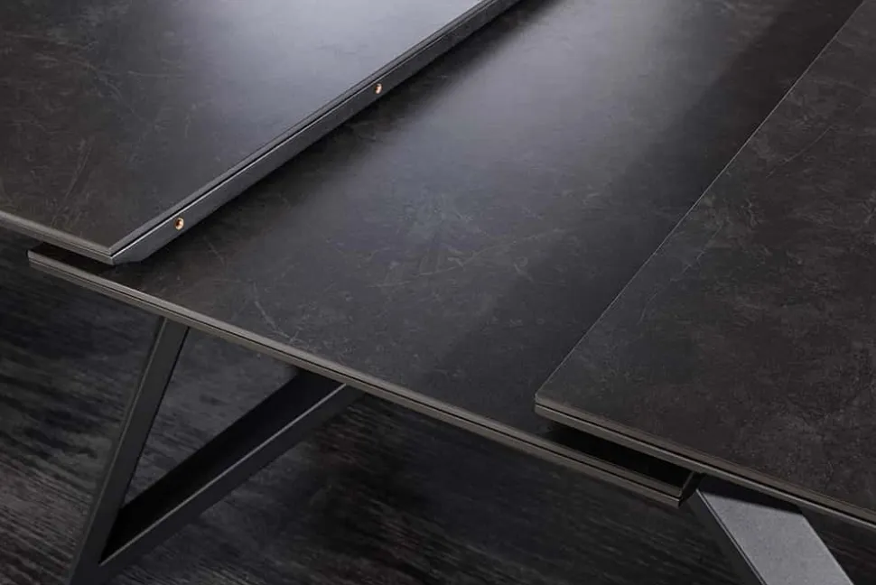 Ausziehbarer Esstisch ATLAS 160-200cm graphit grau Keramik schwarz Metall