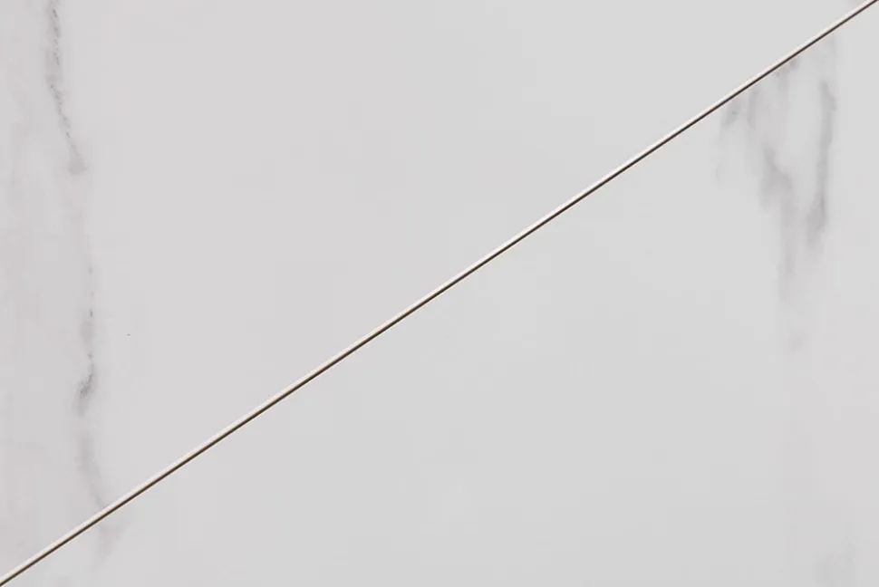 Ausziehbarer Esstisch ATLAS 160-200cm weiß Keramik schwarz Metall