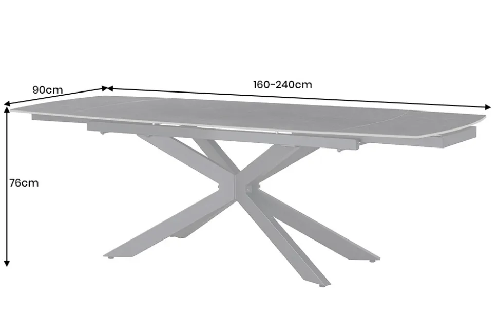 Ausziehbarer Esstisch COSMOS 160-240cm anthrazit Keramik schwarzes Metallgestell