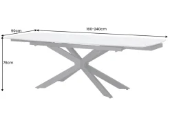 Ausziehbarer Esstisch COSMOS 160-240cm weiß Keramik schwarzes Metallgestell