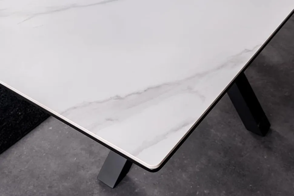 Ausziehbarer Esstisch ETERNITY 160-200cm weiß Keramik schwarz Metall