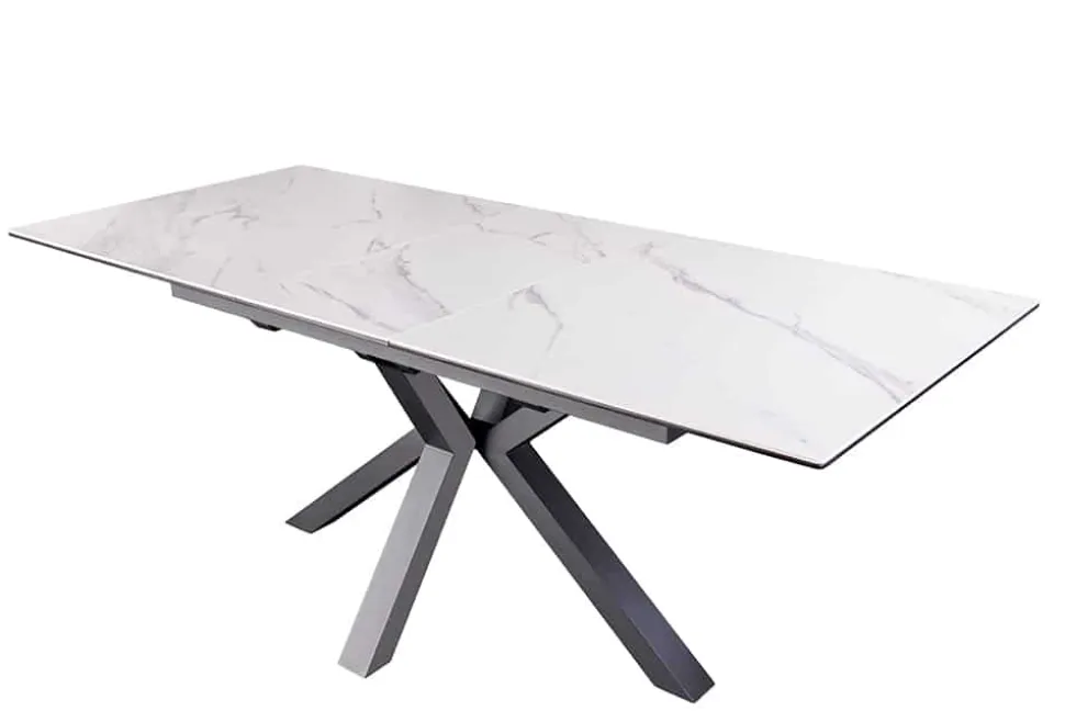Ausziehbarer Esstisch ETERNITY 160-200cm weiß Keramik schwarz Metall
