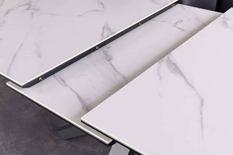 Ausziehbarer Esstisch ETERNITY 160-200cm weiß Keramik schwarz Metall