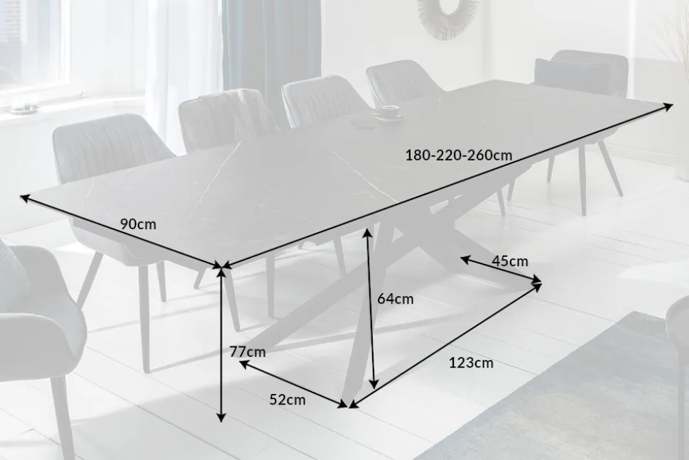 Ausziehbarer Esstisch EUPHORIA 180-220-260cm Graphit Keramik made in Italy
