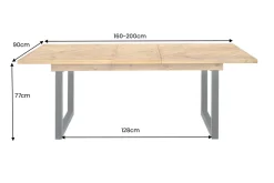 Ausziehbarer Esstisch MOSAIK 160-200cm braun Pinie recyceltes Massivholz Metall schwarz