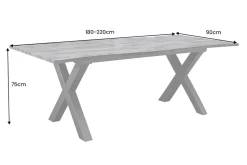 Ausziehbarer Esstisch WILD 180-220cm grau gekälkt Wildeichen-Design Baumkante schwarz