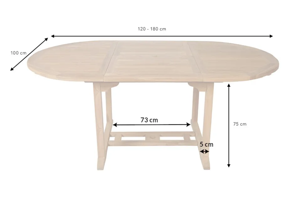 Ausziehbarer Gartentisch EMPIRE TEAK 120-180cm natur Massivholz oval