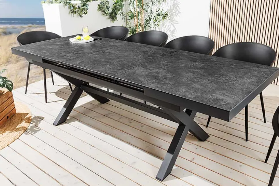 Ausziehbarer In- und Outdoor Esstisch EMPIRE 180-240cm anthrazit Keramik Gartentisch