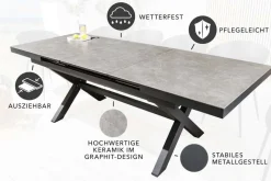 Ausziehbarer In- und Outdoor Esstisch EMPIRE 180-240cm hellgrau Keramik anthrazit