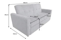 Ausziehbares Schlafsofa SMART 180cm grau Cord 2-Sitzer Couch mit Nosagfederung
