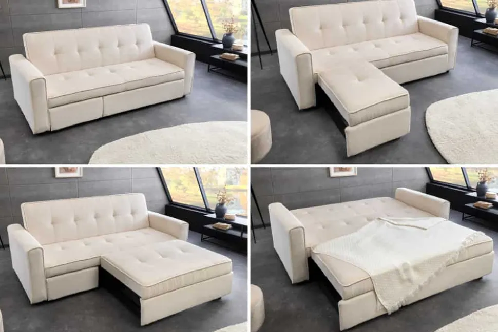 Ausziehbares Schlafsofa SMART 180cm beige Cord 2-Sitzer Couch mit Nosagfederung