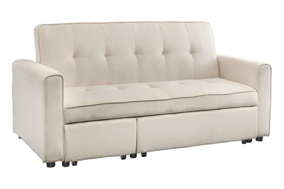 Ausziehbares Schlafsofa SMART 180cm beige Cord 2-Sitzer Couch mit Nosagfederung