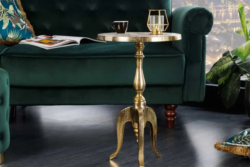 Barock Beistelltisch SAVOY 55cm gold Metall Dreibein rund Vintage