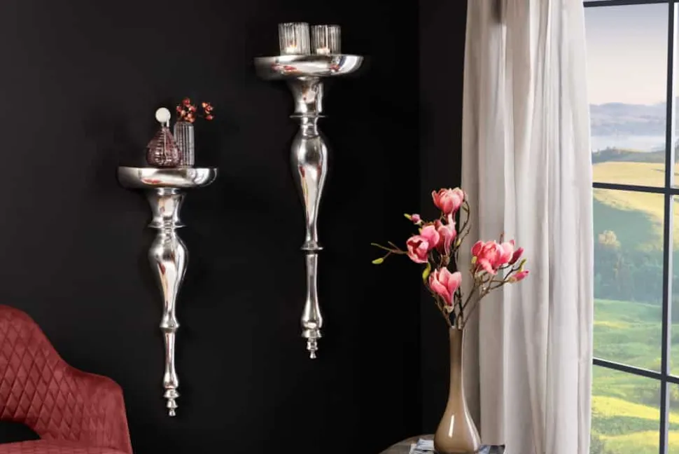 Barocke Wandkonsole SCALA 60cm silber Aluminium Wandregal