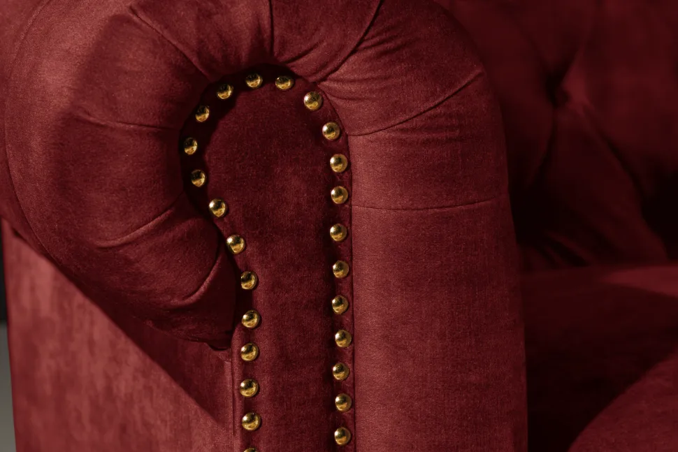 Barock Sofa CHESTERFIELD 205cm rot Samt Federkern Knopfheftung 3-Sitzer Couch