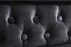 Barock Sofa CHESTERFIELD 205cm schwarz Samt Federkern Knopfheftung 3-Sitzer Couch