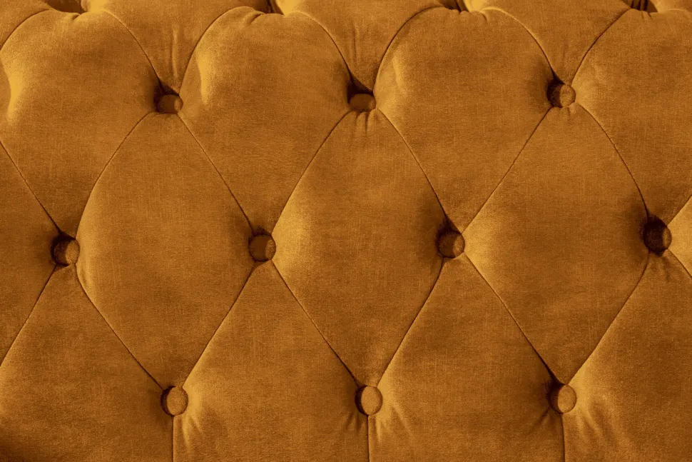 Barock Sofa CHESTERFIELD 205cm senfgelb Samt Federkern Knopfheftung 3-Sitzer Couch