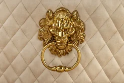 Barock Stuhl CASTLE DELUXE beige Samt gold Edelstahl mit Löwenkopf Ziernieten