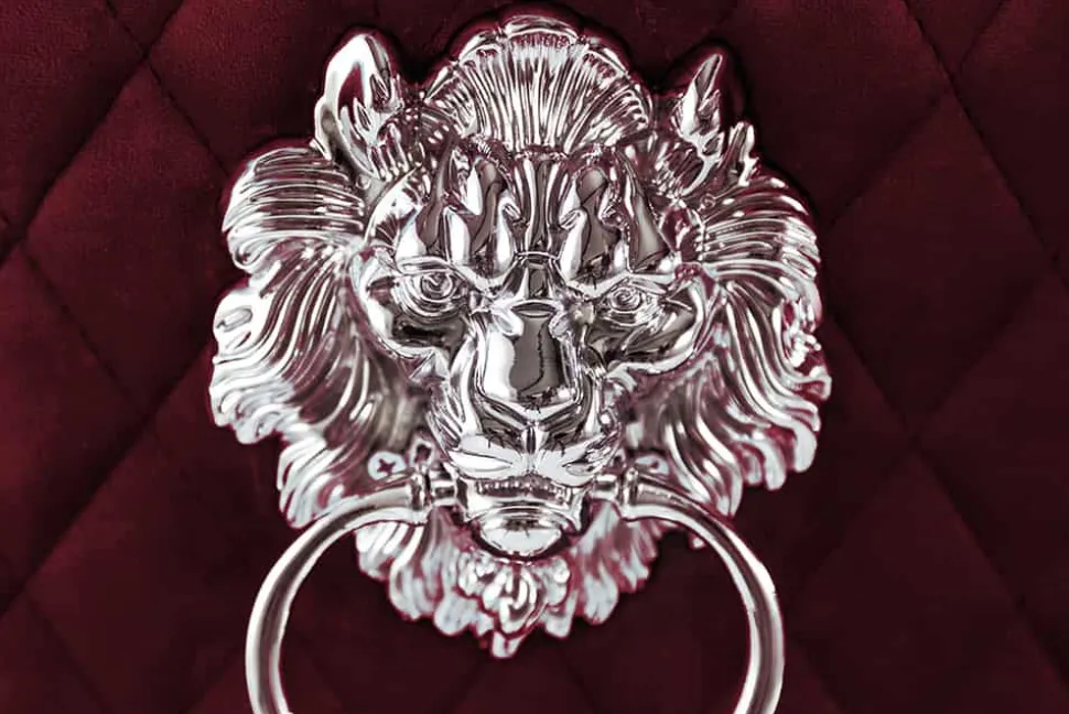 Barock Stuhl CASTLE DELUXE rot Samt Löwenkopf Chesterfield Design Esszimmerstuhl Nieten