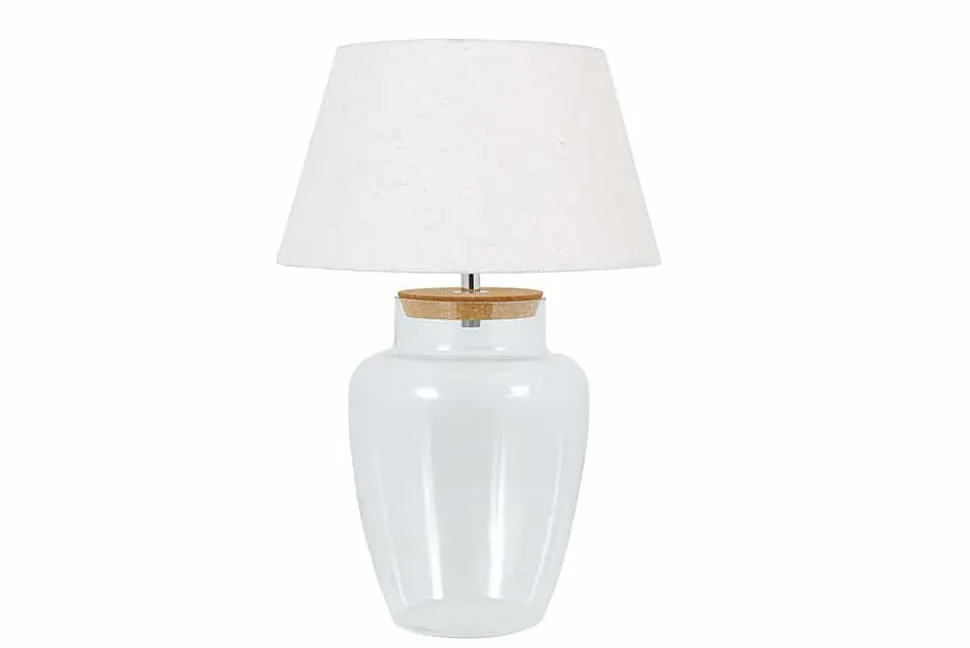 Befüllbare Tischlampe CLASSICO 75cm weiß transparent Glas mit Leinenschirm