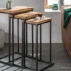 Beistelltisch 3er Set INDUSTRIAL 65cm Mangoholz handmade Mosaik schwarzes Metallgestell massiv