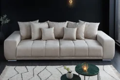 Big Sofa ELEGANCIA 285cm champagner beige Vogue Velours Samt inkl. Kissen Federkern