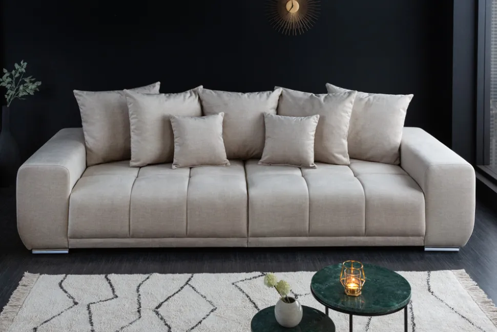 Big Sofa ELEGANCIA 285cm champagner beige Vogue Velours Samt inkl. Kissen Federkern