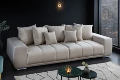 Big Sofa ELEGANCIA 285cm champagner beige Vogue Velours Samt inkl. Kissen Federkern