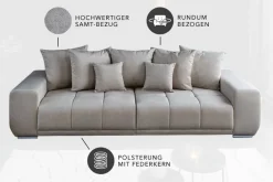 Big Sofa ELEGANCIA 285cm champagner beige Vogue Velours Samt inkl. Kissen Federkern