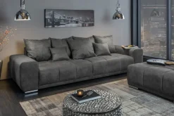 Big Sofa ELEGANCIA 285cm grau Microfaser XXL Couch inkl. Kissen Federkern