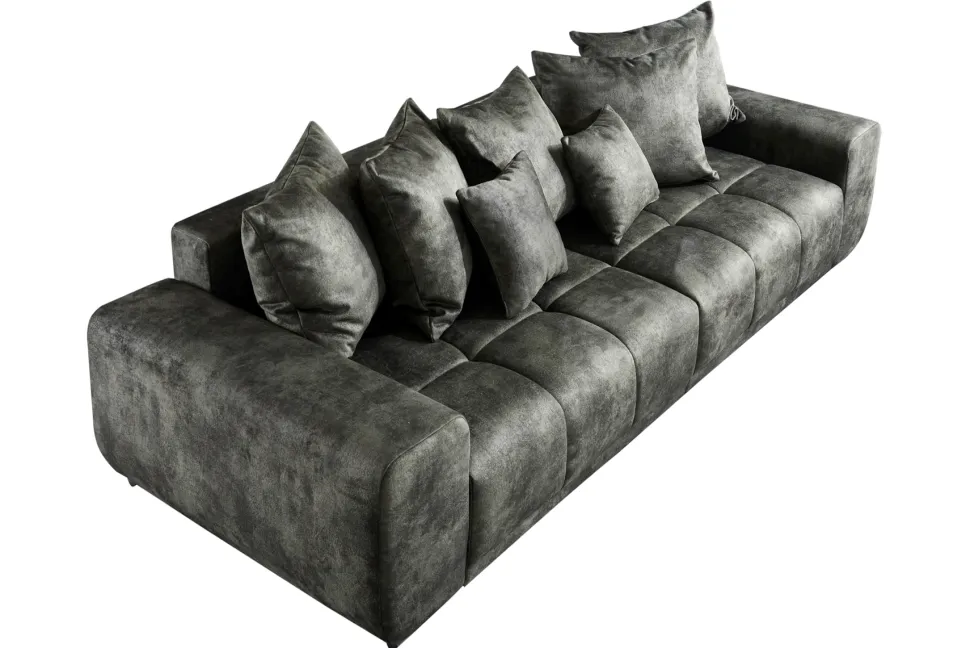 Big Sofa ELEGANCIA 285cm moosgrün Microfaser XXL Couch inkl. Kissen Federkern