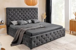 Boxbett PARIS 180x200cm grau Samt mit Stauraum und Lattenrost