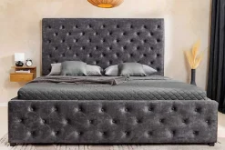 Boxbett PARIS 160x200cm grau Samt mit Stauraum und Lattenrost