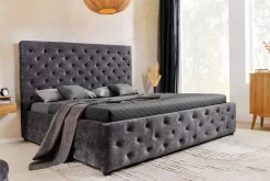 Boxbett PARIS 160x200cm grau Samt mit Stauraum und Lattenrost