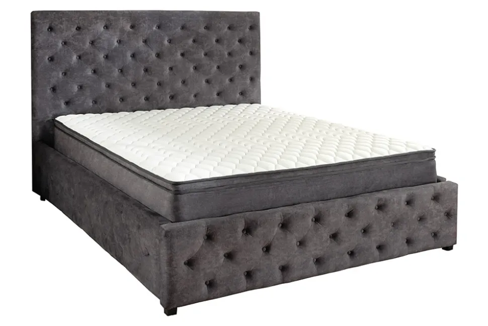 Boxbett PARIS 180x200cm grau Samt mit Stauraum inkl. Matratze und Topper