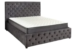 Boxbett PARIS 160x200cm grau Samt mit Stauraum inkl. Matratze und Topper