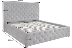 Boxbett PARIS 160x200cm grau Samt mit Stauraum inkl. Matratze und Topper