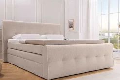 Boxspringbett SIGNUM 180x200cm beige Bouclé inkl. Stauraum Matratze Topper Matratze