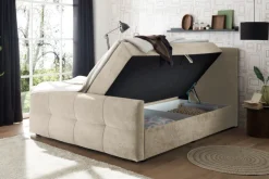 Boxspringbett TOULOUSE 160x200cm beige Microfaser inkl. Matratze Topper Stauraum